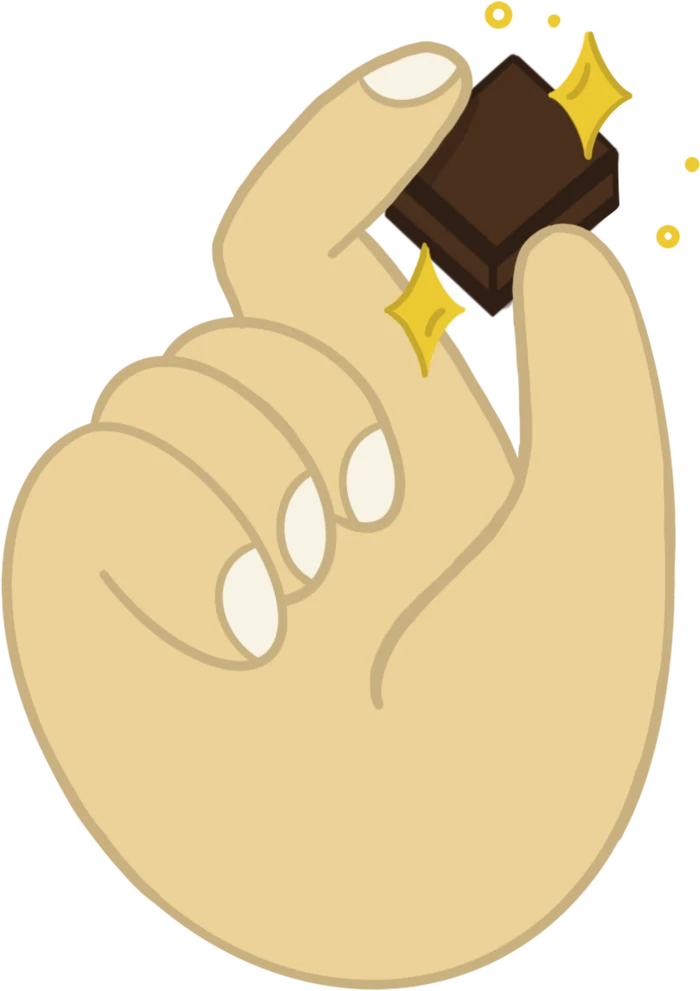 Ilustración: una mano sosteniendo un bocado de chocolate